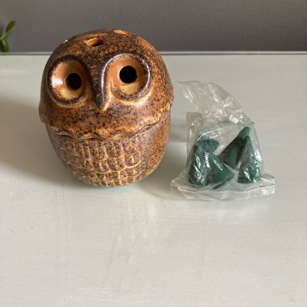 Vintage Ceramic Brown Owl Incense Burner